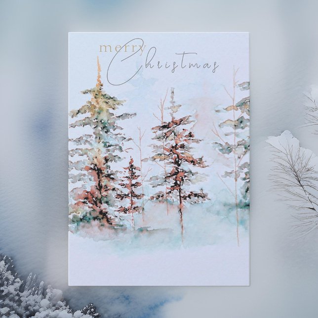 Cartes Pour Fêtes Annuelles Elégante aquarelle Forêt de pins de Noël (Créateur téléchargé)