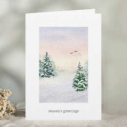 Cartes Pour Fêtes Annuelles Elégante aquarelle Forêt d'hiver Salutation de la