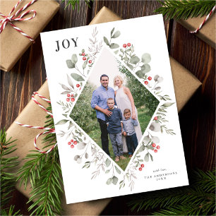 Cartes Pour Fêtes Annuelles Elégante aquarelle hiver Verdure Photo blanche