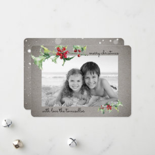 Cartes Pour Fêtes Annuelles Elégante aquarelle Holly Berries Script Photo