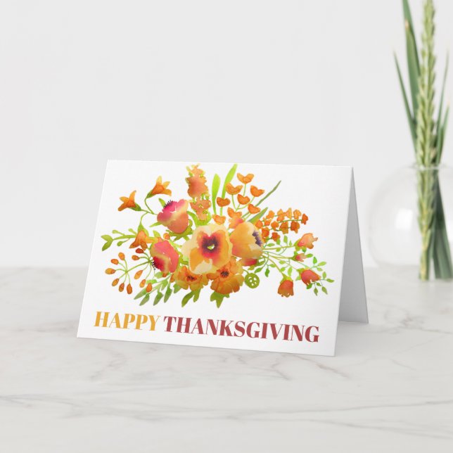 Cartes Pour Fêtes Annuelles Elégante aquarelle jaune florale Thanksgiving (Devant)