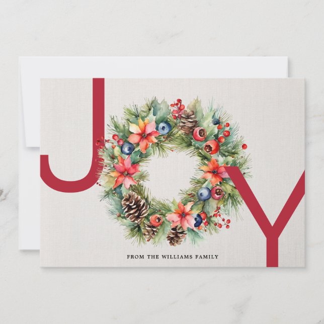 Cartes Pour Fêtes Annuelles Elégante aquarelle moderne Joy Wreath Noël (Devant)