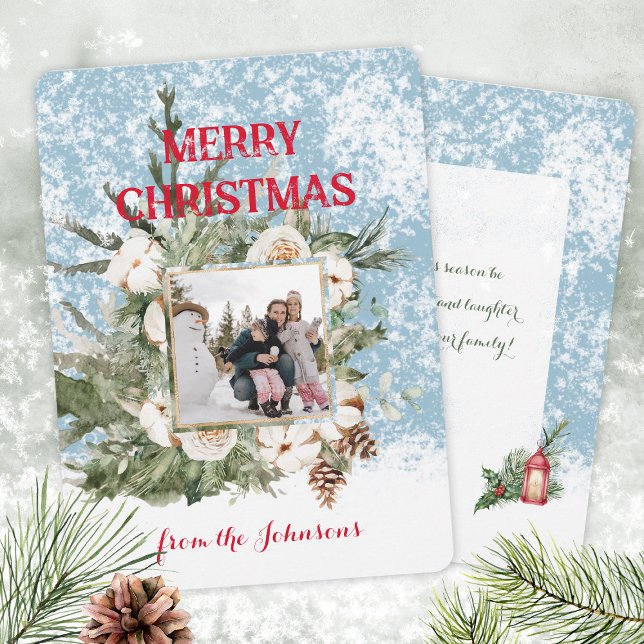 Cartes Pour Fêtes Annuelles Elégante aquarelle neige photo Noël (Elegant Watercolor Snowy Photo Christmas Holiday Card ©Susanne Sachers - Sunny Mind Design 🌞)