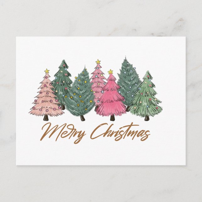 Cartes Pour Fêtes Annuelles Elégante aquarelle Noël Arbres Joyeux Noël (Devant)
