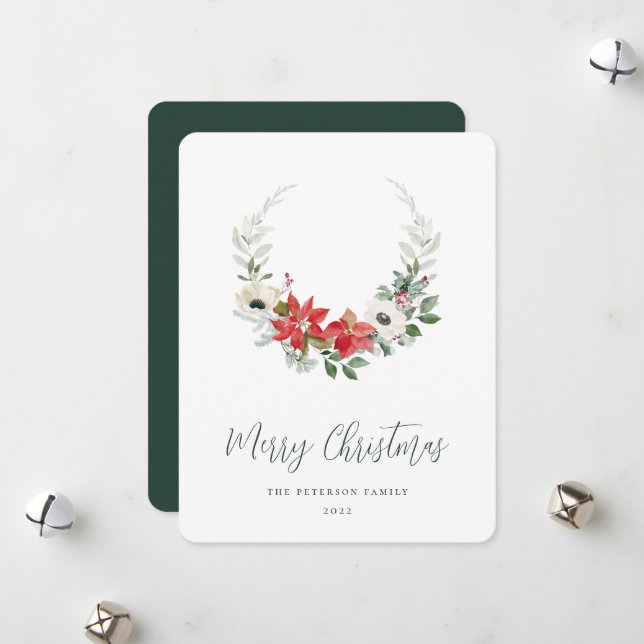 Cartes Pour Fêtes Annuelles Elégante aquarelle Noël Floral Wreath (Devant/Arrière en situation)