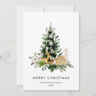 Cartes Pour Fêtes Annuelles Elégante aquarelle Noël Pine Tree Salutation