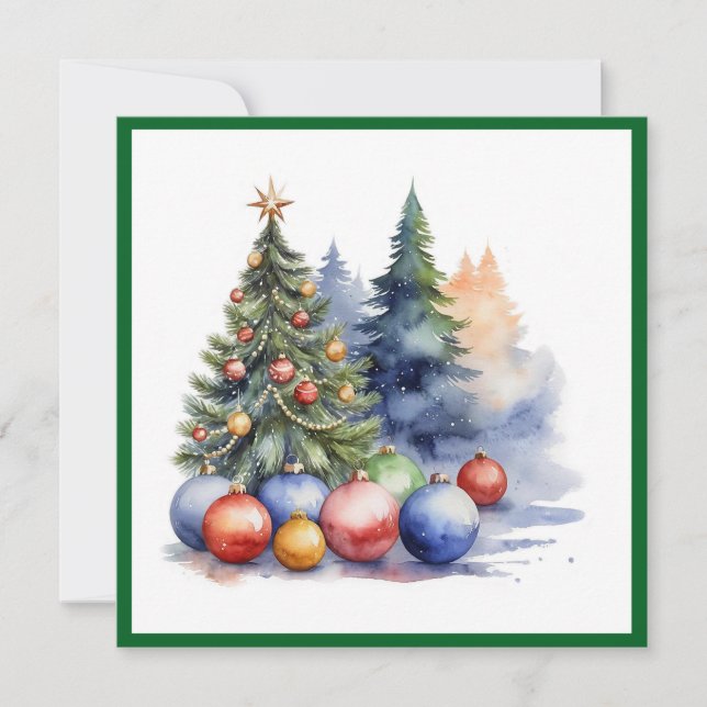Cartes Pour Fêtes Annuelles Elégante aquarelle non photo Arbre de Noël (Devant)