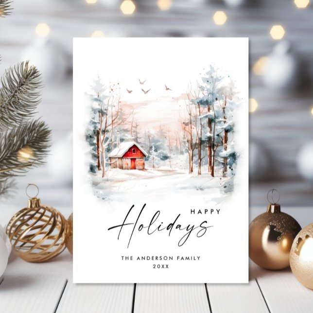 Cartes Pour Fêtes Annuelles Elégante aquarelle Paysage de Noël d'hiver (Créateur téléchargé)