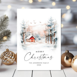 Cartes Pour Fêtes Annuelles Elégante aquarelle Paysage de Noël d'hiver