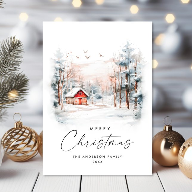 Cartes Pour Fêtes Annuelles Elégante aquarelle Paysage de Noël d'hiver (Créateur téléchargé)