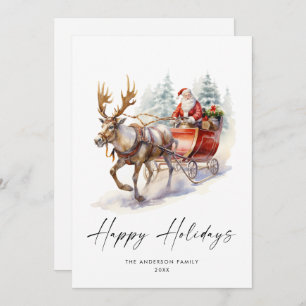 Cartes Pour Fêtes Annuelles Elégante aquarelle Père Noël Cerf de Noël