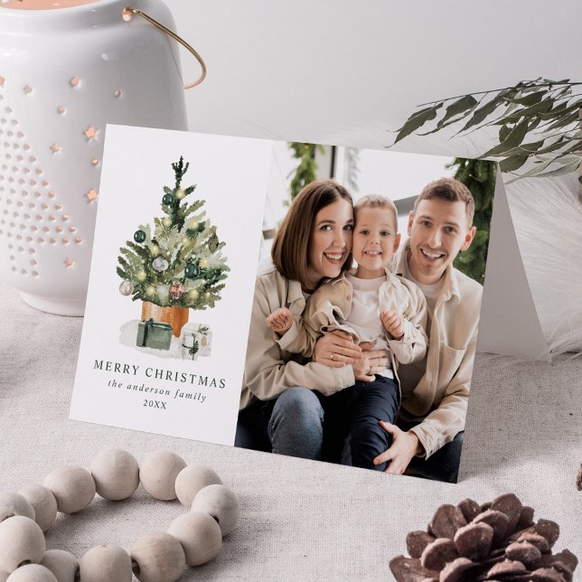 Cartes Pour Fêtes Annuelles Elégante aquarelle photo Arbre de Noël (Créateur téléchargé)