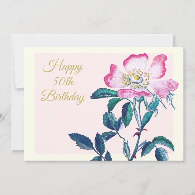 Cartes Pour Fêtes Annuelles Elégante aquarelle Rose sauvage 50e anniversaire (Devant)