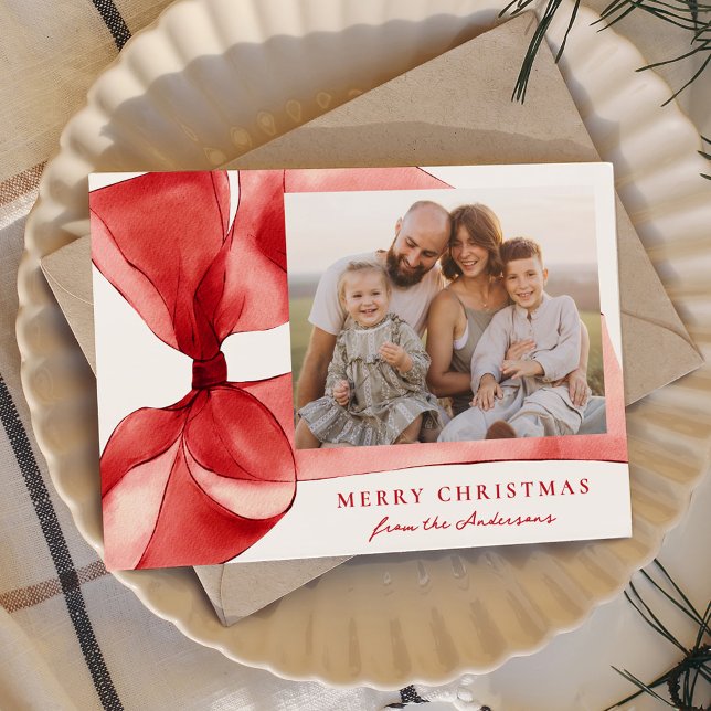 Cartes Pour Fêtes Annuelles Elégante aquarelle rouge Bow 2 photo (Créateur téléchargé)