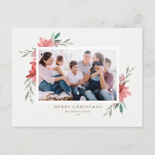 Cartes Pour Fêtes Annuelles Elégante aquarelle Rouge Fleurs de Noël Photo (Devant)