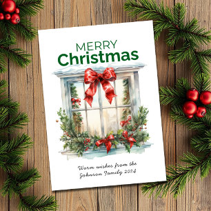 Cartes Pour Fêtes Annuelles Elégante aquarelle Rustique fenêtre Joyeux Noël