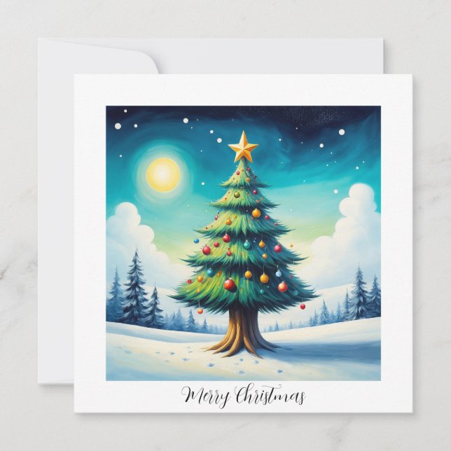 Cartes Pour Fêtes Annuelles Elégante aquarelle rustique Joyeux sapin de Noël (Devant)