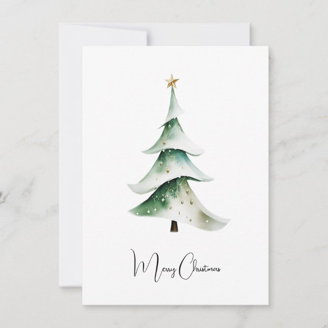 Cartes Pour Fêtes Annuelles Elégante aquarelle rustique sapin de Noël (Devant)