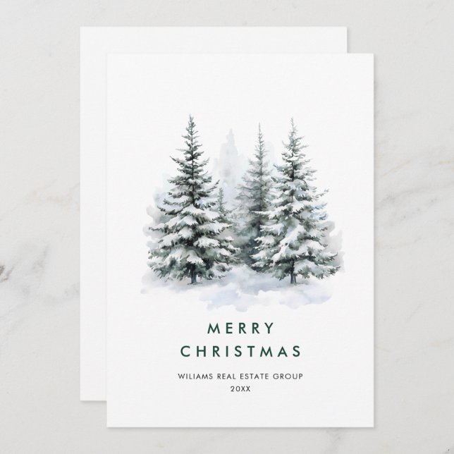 Cartes Pour Fêtes Annuelles Elégante aquarelle sapin de Noël Entreprise (Devant / Derrière)
