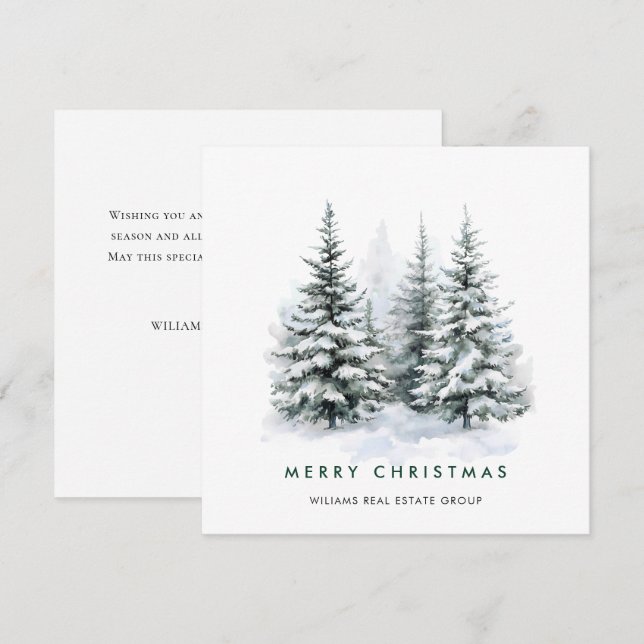 Cartes Pour Fêtes Annuelles Elégante aquarelle sapin de Noël Entreprise (Devant / Derrière)