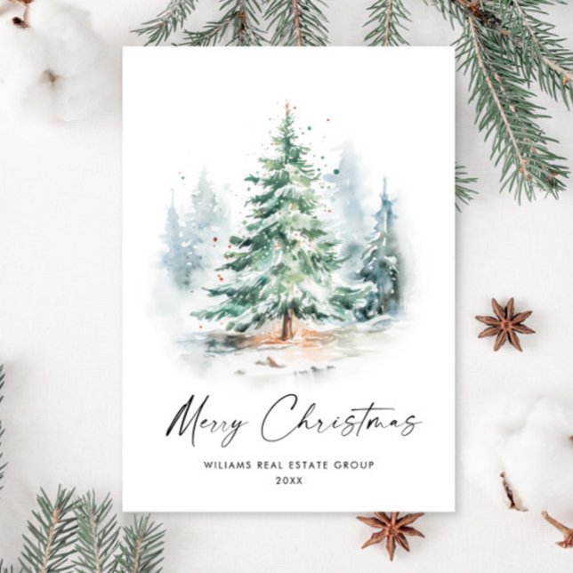 Cartes Pour Fêtes Annuelles Elégante aquarelle sapin de Noël Entreprise (Créateur téléchargé)