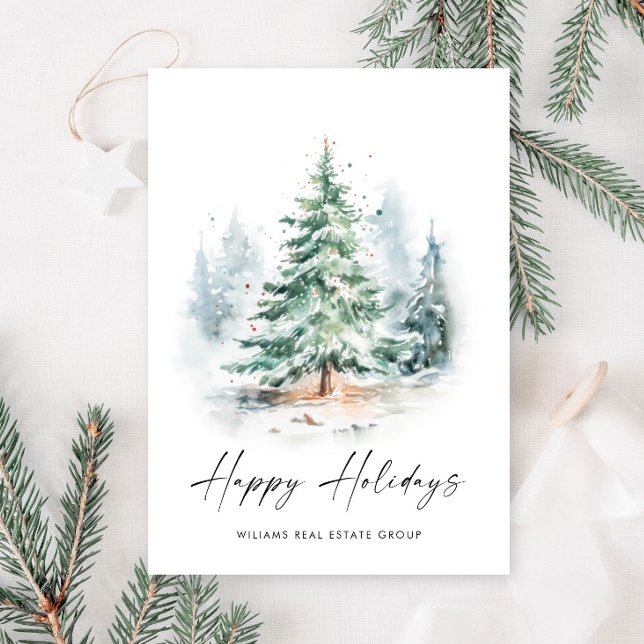 Cartes Pour Fêtes Annuelles Elégante aquarelle sapin de Noël Entreprise (Créateur téléchargé)