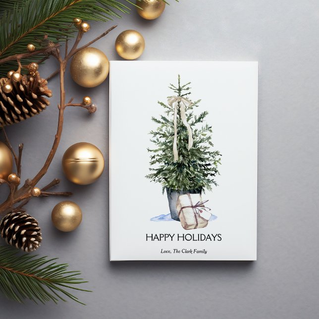 Cartes Pour Fêtes Annuelles Elégante aquarelle simple Arbre de Noël plat (Créateur téléchargé)