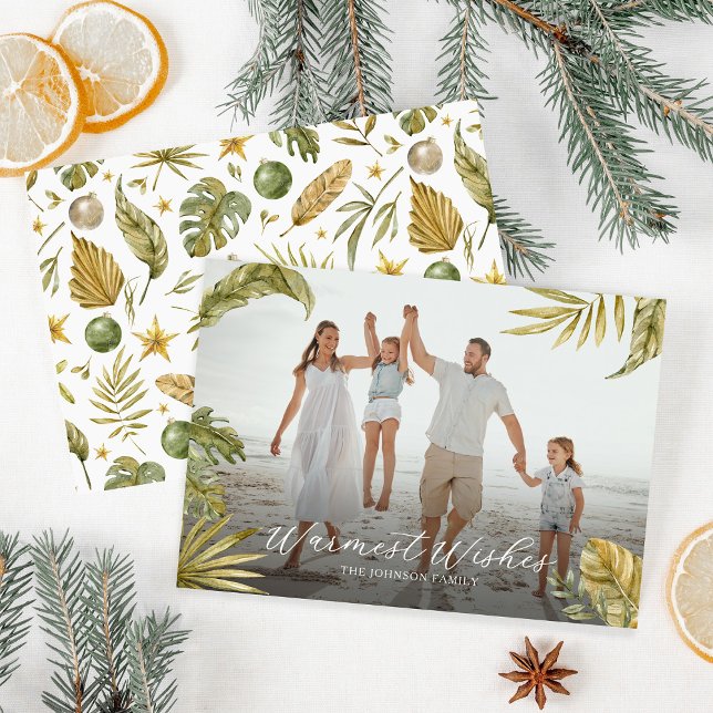 Cartes Pour Fêtes Annuelles Elégante aquarelle tropicale Photo Noël (Créateur téléchargé)