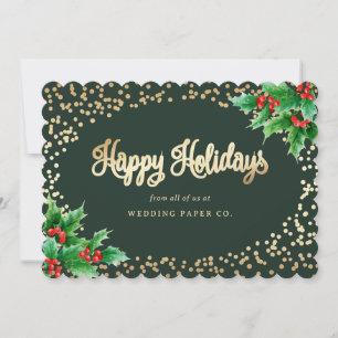 Cartes Pour Fêtes Annuelles Elégante Aquarelle verte Holly Berries Business