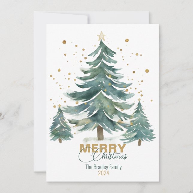 Cartes Pour Fêtes Annuelles Elégante aquarelle Whimsical Christmas Tree Card (Devant)