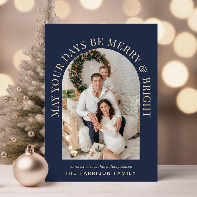 Cartes Pour Fêtes Annuelles Elégante Arc Photo Joyeux Bleu Bleu Noel (Share the love and warmth of the season with an elegant arch photo Christmas card)