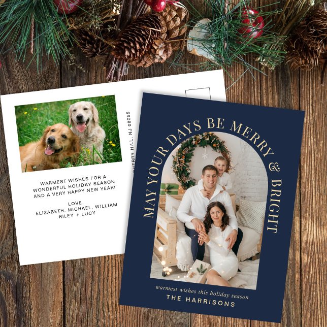 Cartes Pour Fêtes Annuelles Elégante Arc Photo Joyeux Bleu Bleu Noel (Créateur téléchargé)