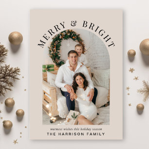 Cartes Pour Fêtes Annuelles Elégante Arc Photo Joyeux Noël brillant