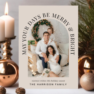 Cartes Pour Fêtes Annuelles Elégante Arc Photo Joyeux Noël brillant