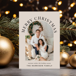 Cartes Pour Fêtes Annuelles Elégante Arc Photo Joyeux Noël Taupe