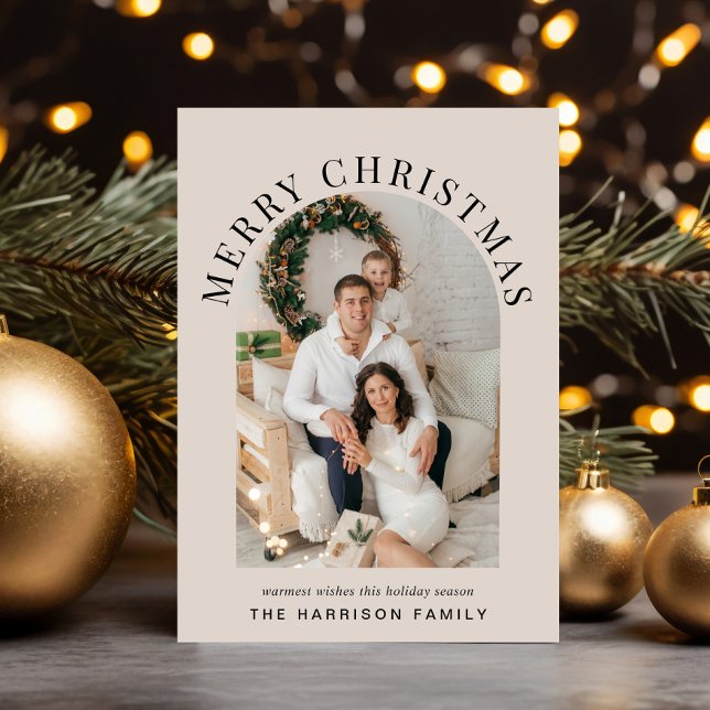 Cartes Pour Fêtes Annuelles Elégante Arc Photo Joyeux Noël Taupe (Share the love and warmth of the season with an elegant arch photo Christmas card)