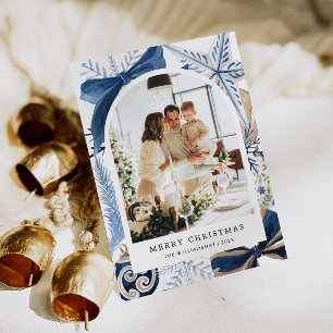 Cartes Pour Fêtes Annuelles Elégante Arche en aquarelle Bleu Royal Photo Noël