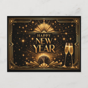 Cartes Pour Fêtes Annuelles Élégante Art Déco Bonne Année en Or