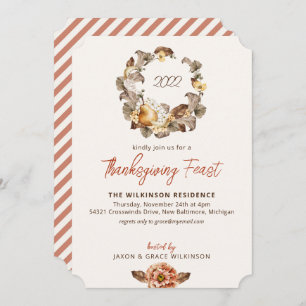 Cartes Pour Fêtes Annuelles Élégante Automne Pear Wreath Thanksgiving Invitati