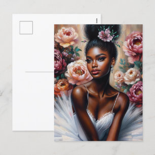 Cartes Pour Fêtes Annuelles Élégante Ballerine noire avec Fleurs de pivoine