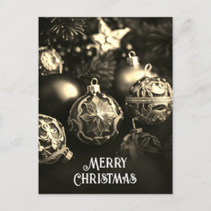 Cartes Pour Fêtes Annuelles Élégante Ballons de Noël Victorien Or Beige