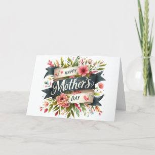 Cartes Pour Fêtes Annuelles Élégante Bannière de ruban floral Fête des Mères
