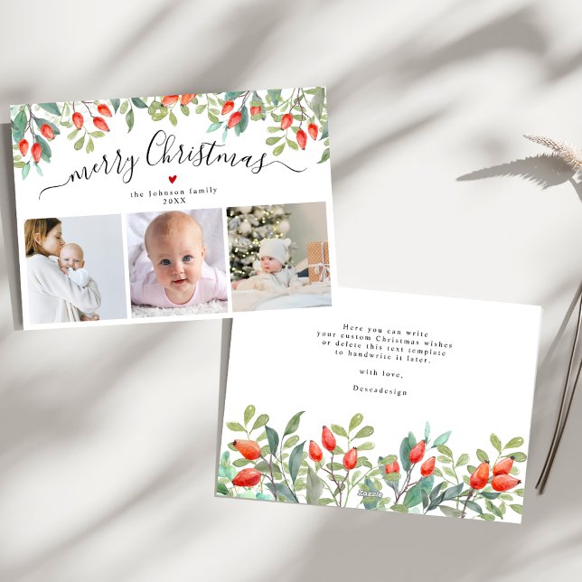 Cartes Pour Fêtes Annuelles Elégante Berries d'hiver Trois photos Noël (Créateur téléchargé)