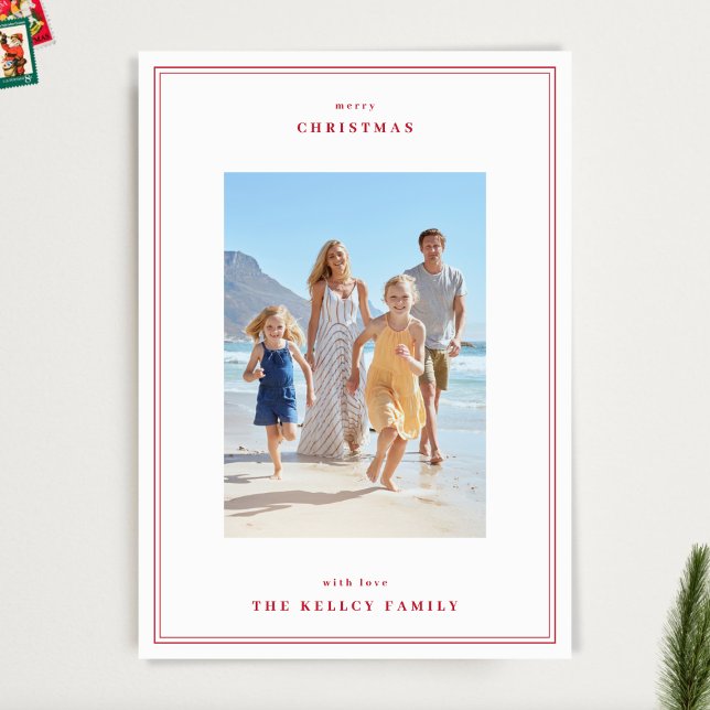 Cartes Pour Fêtes Annuelles Elégante Berry Rouge Noël Cadres simples 3 Photo (Créateur téléchargé)