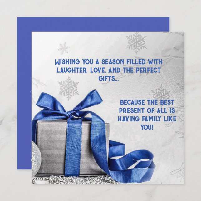 Cartes Pour Fêtes Annuelles Élégante boîte cadeau de Noël avec ruban bleu (Devant / Derrière)