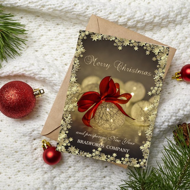 Cartes Pour Fêtes Annuelles Élégante boules de Noël Red Bow Stars Company (Créateur téléchargé)