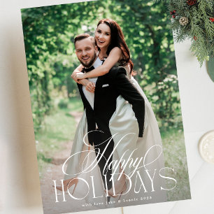 Cartes Pour Fêtes Annuelles Élégante calligraphie botanique Noël une photo