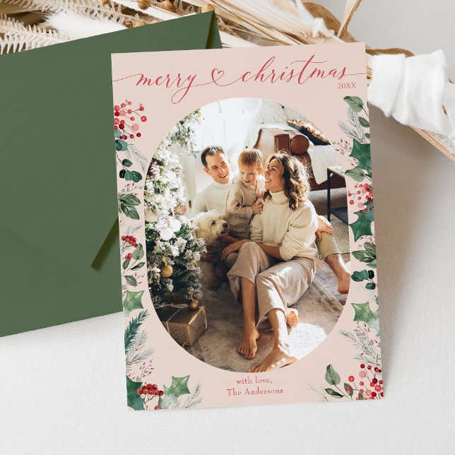 Cartes Pour Fêtes Annuelles Élégante calligraphie cardiaque Pastel Joyeux Noël (Créateur téléchargé)