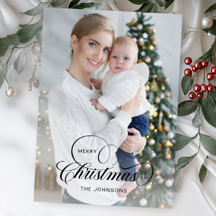 Cartes Pour Fêtes Annuelles Élégante calligraphie de Noël Joyeux 1-Photo