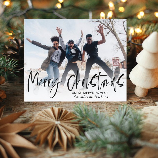 Cartes Pour Fêtes Annuelles Élégante Calligraphie de Noël Joyeux 1 Photo (Créateur téléchargé)